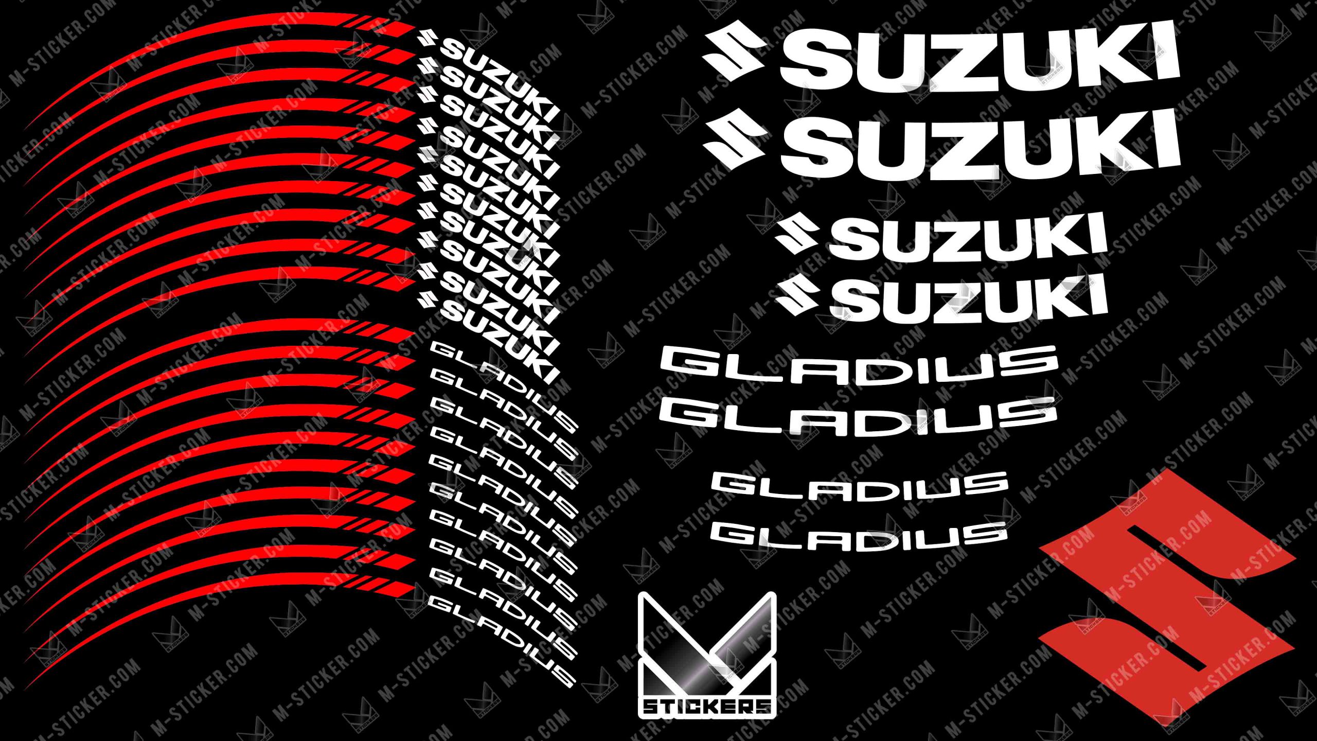 Liserets de Jantes Suzuki Gladius avec des Logos - Logos argentés Bande Rouge réfléchissante