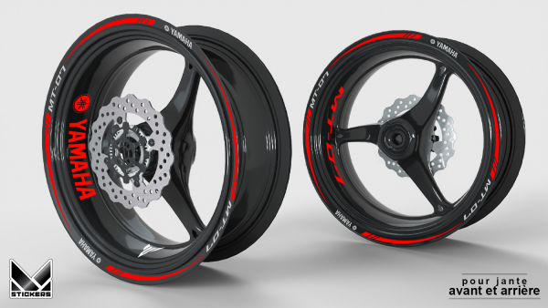 Stickers de jante Yamaha MT 07 Rouge et Blanc (Déstockage)